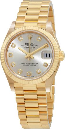 Rolex Datejust 31 Automatic 18kt Yellow Gold Diamond Silver Dial Ladies Watch 278278SDP