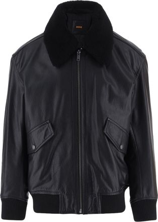 HUGO BOSS Black Jopeak Plush Collar Buffalo Leather Jacket