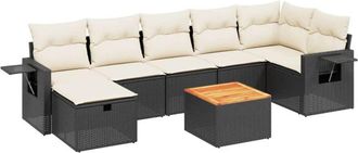 vidaXL Vidaxl - Set De Sof&aacute;s De Jard&iacute;n 8 Piezas Y Cojines Rat&aacute;n Sint&eacute;tico Negro