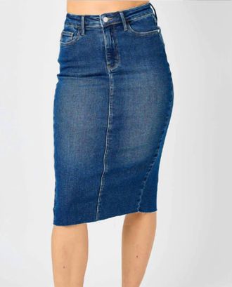 Judy Blue Denim Midi Skirt- Plus In Blue