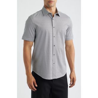 Bugatchi Miles OoohCotton Geo Print Short Sleeve Button-Up Shirt in White at Nordstrom, Size Xxx-Large