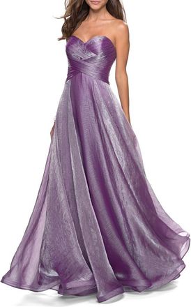 La Femme Strapless Chiffon Dress with Criss Cross Bodice Detail in Orchid at Nordstrom, Size 20