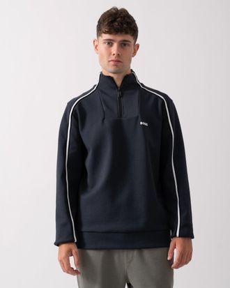 HUGO BOSS Mens Sweat 1/4 Zip Sweatshirt with Contrast Piping in Navy Cotton - Size X-Large