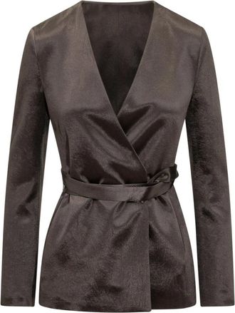HUGO BOSS Jia Jas - Dames - Blazers - Bruin - L - Leer - Jassen
