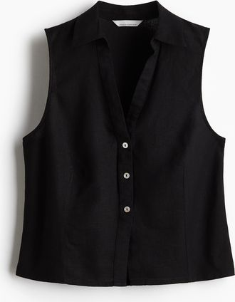 H&M &Auml;rmellose Bluse aus Leinenmix - Schwarz