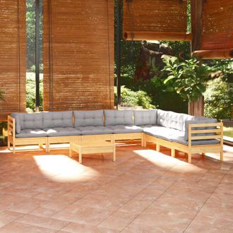 vidaXL Juego De Muebles De Jard&iacute;n 9 Pzas Y Cojines Madera Maciza Pino Vidaxl