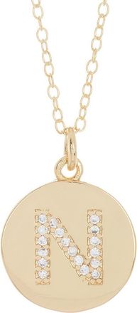 Adornia Water Resistant Cubic Zirconia Initial Disc Pendant Necklace in Gold - N at Nordstrom Rack