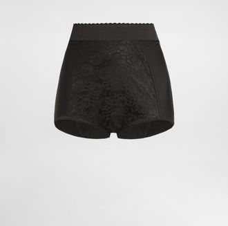 Dolce & Gabbana High-waisted Shaper Panties In Jacquard And Satin - Woman Pants And Shorts Black 38