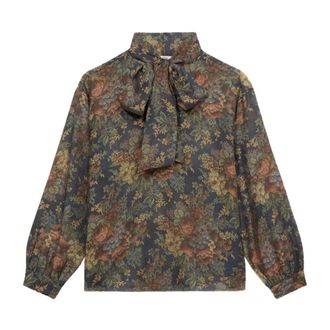 Oltre Overhemden, Dames, Veelkleurig, S, Nylon, Blouse met patroon en strik