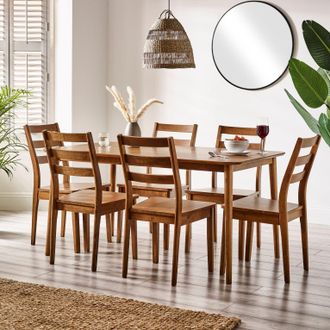 Furniturebox Lynton Large Walnut Colour Wooden Dining Table & 6 Dining Chairs