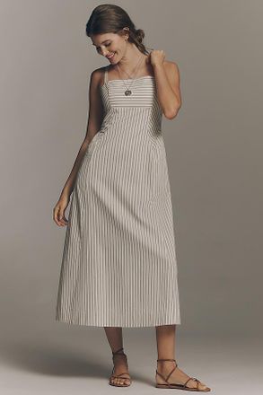 Greylin Lyla Gathered Side Sleeveless Stripe Midi Dress