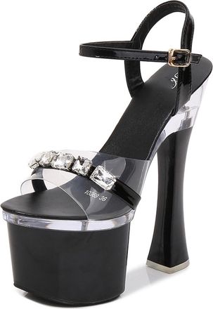 Generic Black,4.5 UK,Womens Rhinestone Sandals Peep Open Toe Ankle Strap High Platform Heels Wedding Bridal Party Dress Shoes