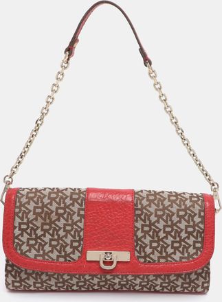 DKNY Dkny Beige/red Canvas And Leather Chain Shoulder Bag