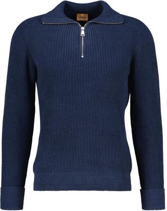 Mos Mosh Porter Soft Quarter-Zip Knit - Heren - Coltruien - Blauw - M - Truien & Vesten