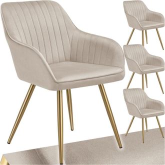 TecTake Set di 4 sedie per sala da pranzo in velluto tortora/oro