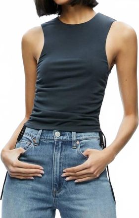 Alice & Olivia Chrissy Crewneck Ruched Crop Top In Black