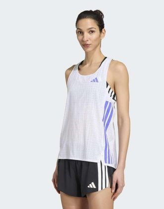 adidas Adizero - Canotta da corsa bianca e viola solare-Bianco