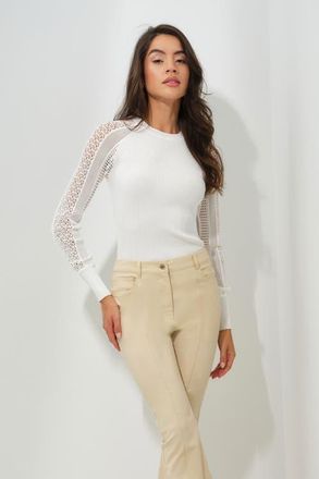 Anatomie Bari Decorative Knit Long Sleeve Top in White at Nordstrom, Size X-Large