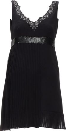 Versace silk lace V-neck chainmail trim pleated mini dress