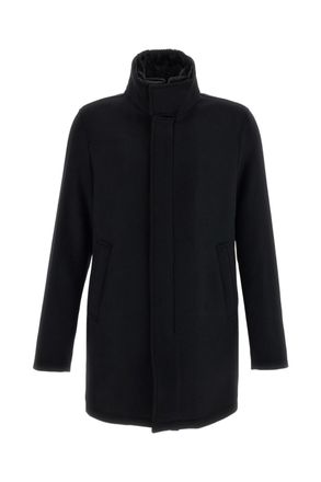 Herno Black Ecowool Virgin Wool Detachable Faux Fur Coat