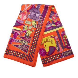 Herm&egrave;s Pre-owned Womens Les Trophee Silk Scarf 90 - Orange Textile - One Size
