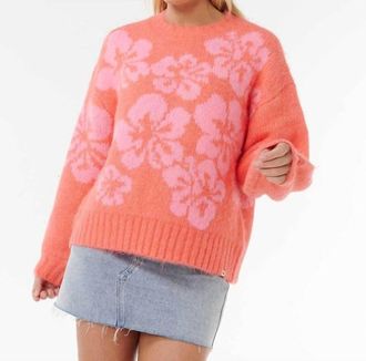 Rip Curl Hibiscus Heat Jacquard Crew Sweater In Watermelon