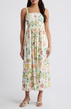 Julia Jordan Tropical Print Midi Dress in Ivory Multi at Nordstrom, Size 14