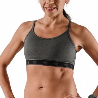 Rabbit Womens Strappy Pocket Sports Bra In Charcoal