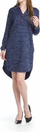 Papillon Heathered Polo Henley Sweater Dress In Navy