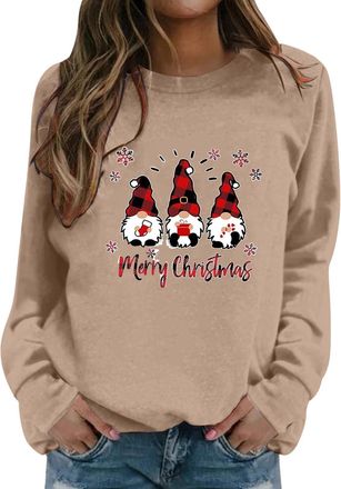 Generic Jumpers for Women UK Womens Christmas Jumpers Santa Claus Funny Graphic Ladies Tops Funny Christmas Jumper for Womens UK Classic Long Sleeve Crew Neck