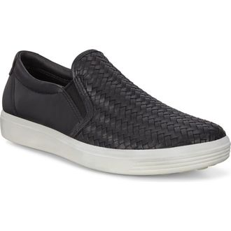 Ecco Soft 7 Slip-On Sneaker in Black Leather at Nordstrom Rack, Size 10-10.5Us / 41Eu