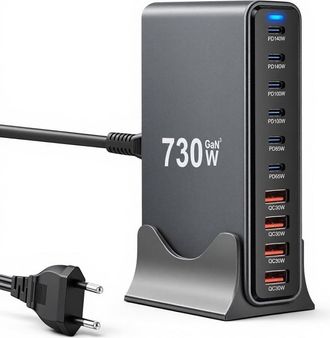 OEM Cargador Usb-c De 730 W, Estaci&oacute;n De Carga Gan Iii De 10 Puertos, Adaptador De Ca De Carga R&aacute;pida De 140 W Para Port&aacute;tiles, Fuente De Alimentaci&oacute;n Pd,
