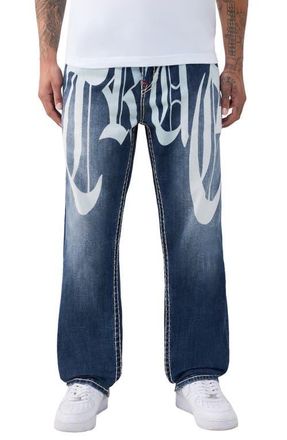 True Religion Bobby Super T Logo Baggy Jeans in Nocturne Drive Dark Wash at Nordstrom, Size 33
