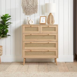 Birlea Croxley Chest of 5 Drawers Rattan Croxley Mid Century Modern in Natural