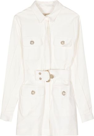 Elie Saab gabardine-weave playsuit - women - Spandex/Elastane/Linen/Flax/Cotton - 46 - White