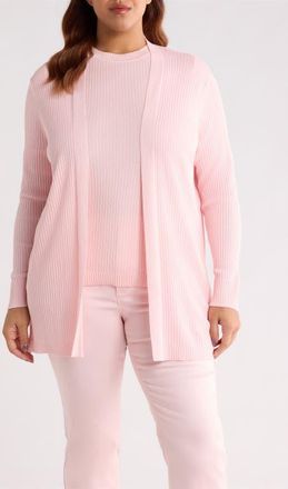 Jones New York Sutton Open Front Rib Knit Cardigan in Petal Pink at Nordstrom, Size 3 X