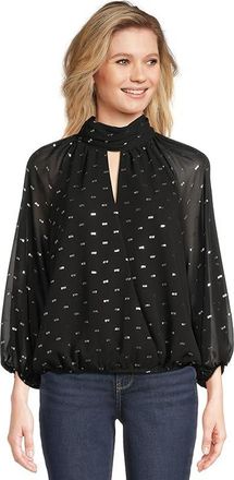 Vince Camuto Mock Neck Wrapped Long Sleeve Womens Clothing Rich Black : LG, Polyester