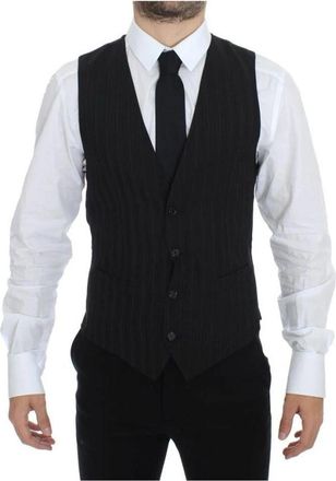 Dolce & Gabbana Gestreepte Wollen Gilet - Heren - Gillet - Zwart - XS - Wol - Kostuums