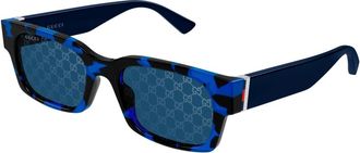 Gucci Rechthoekige zonnebril - Heren - Accessoires - Blauw - Maat: 52 MM Leer