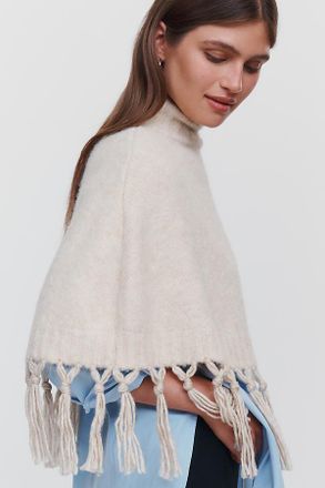 Mare Mare Cropped Fringed Poncho