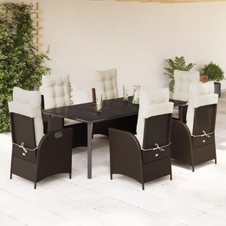 vidaXL Set Comedor De Jard&iacute;n 7 Pzas Con Cojines Rat&aacute;n Sint&eacute;tico Marr&oacute;n Vidaxl