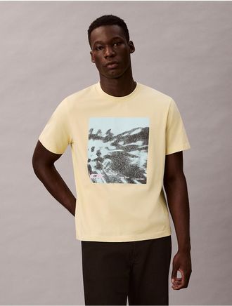 Calvin Klein Jeans Calvin Klein Mens Abstract Flower Graphic Relaxed T-Shirt - Yellow - 2XL