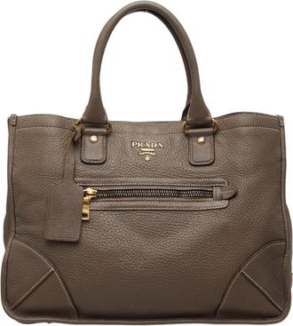 Prada Grayish Leather Handbag Tote Bag (Pre-Owned)