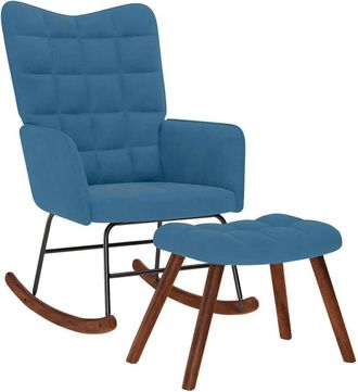 vidaXL Mecedora Con Taburete De Terciopelo Azul Vidaxl