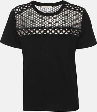 Maje Black Jersey Eyelet Detail Top