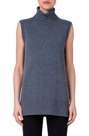 Akris Sleeveless Longline Virgin Wool & Cashmere Sweater in 085 Slate at Nordstrom, Size 10