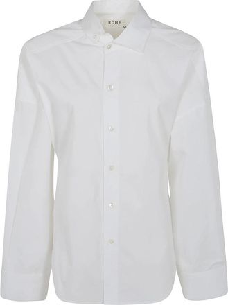 R&oacute;he Poplin Oneven Kraag Shirt - Dames - Overhemden - Wit - L - Katoen - Overhemden