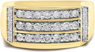 House of Brilliance Mens 14K Yellow Gold Plated Sterling Silver 3/4 Cttw Diamond 3 Row Band Ring