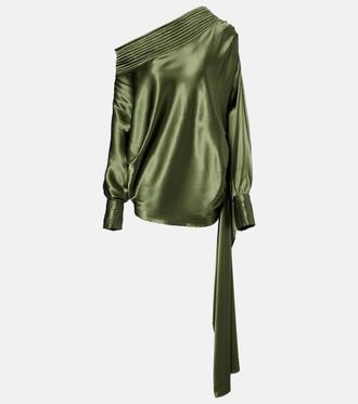 Dries Van Noten Asymmetric draped silk-blend satin top
