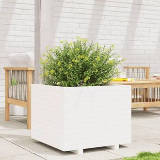 Berkfield Home Decorative Garden Planter White 60x60x49.5 cm Solid Wood Pine